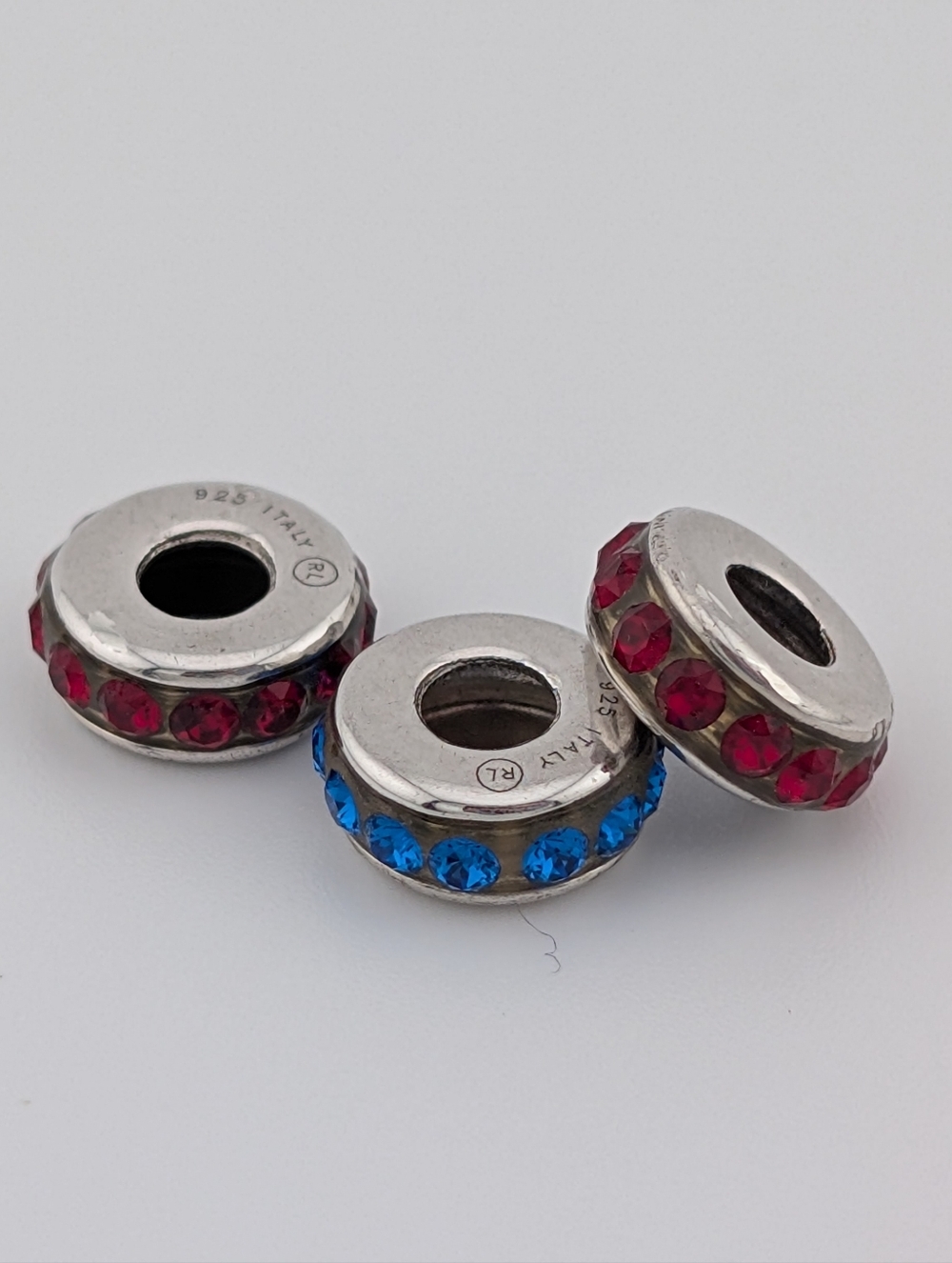 925 Sterling Silver Blue Red Rhinestone Michael Anthony Charms  Fits Pandora